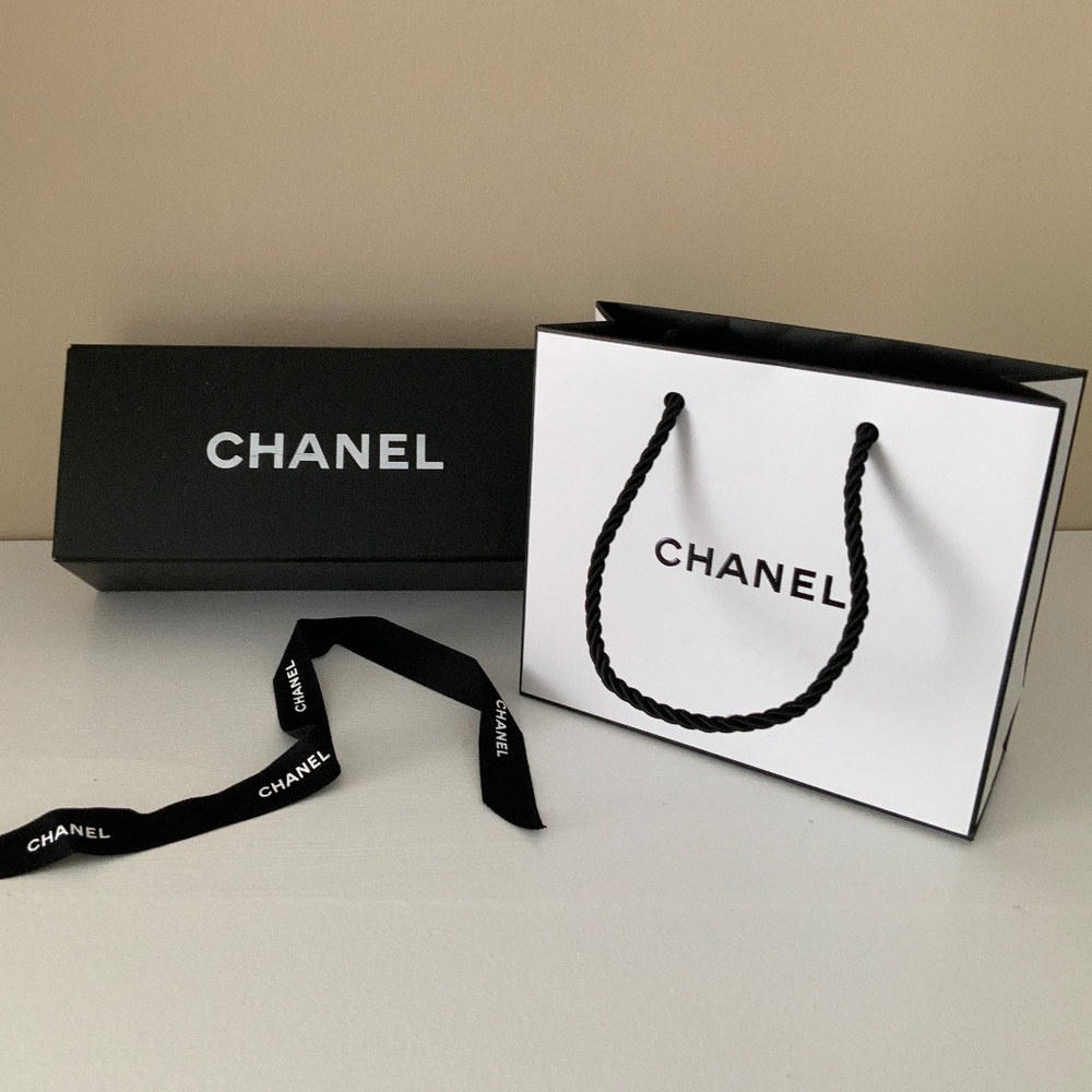 Chanel Box, small paper bag and ribbon